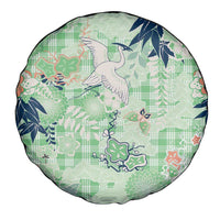 Green Palaka Crane and Flowers Spare Tire Cover Japan Heritage Spirit LT9 - Polynesian Pride
