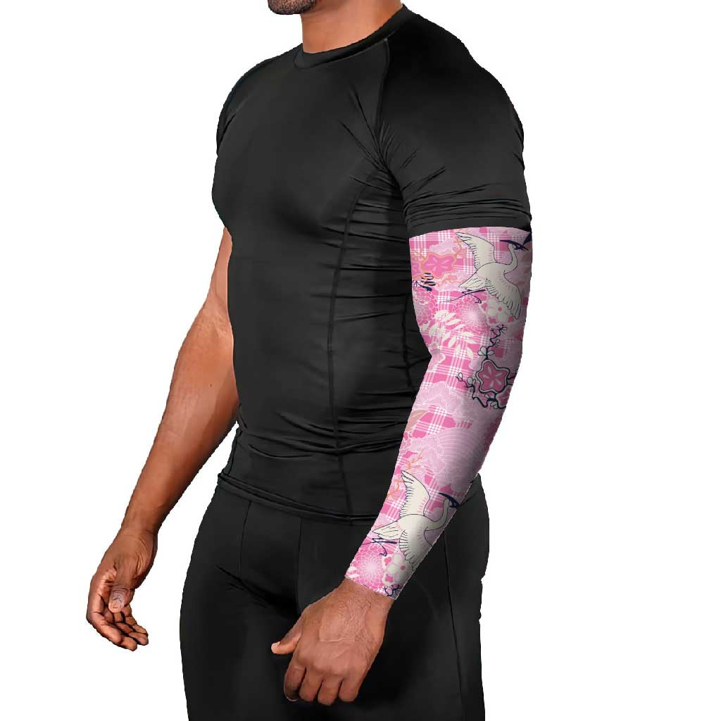 Pink Palaka Crane and Flowers Arm Sleeves Japan Heritage Spirit - Polynesian Pride