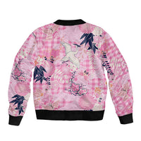 Pink Palaka Crane and Flowers Bomber Jacket Japan Heritage Spirit - Polynesian Pride