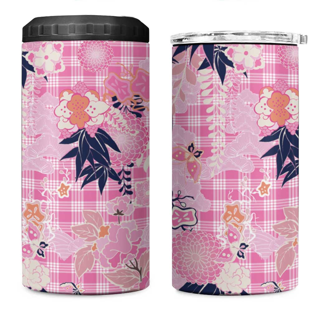Pink Palaka Crane and Flowers 4 in 1 Can Cooler Tumbler Japan Heritage Spirit LT9 One Size: 16 oz Pink - Polynesian Pride