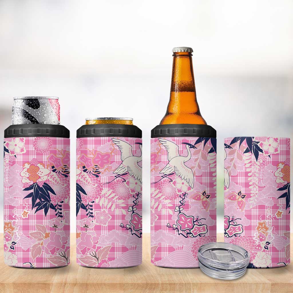 Pink Palaka Crane and Flowers 4 in 1 Can Cooler Tumbler Japan Heritage Spirit LT9 - Polynesian Pride