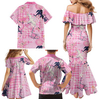 Pink Palaka Crane and Flowers Family Matching Mermaid Dress and Hawaiian Shirt Japan Heritage Spirit LT9 - Polynesian Pride