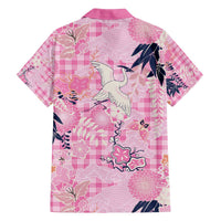 Pink Palaka Crane and Flowers Family Matching Off The Shoulder Long Sleeve Dress and Hawaiian Shirt Japan Heritage Spirit LT9 - Polynesian Pride