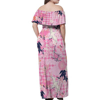 Pink Palaka Crane and Flowers Family Matching Off Shoulder Maxi Dress and Hawaiian Shirt Japan Heritage Spirit LT9 - Polynesian Pride