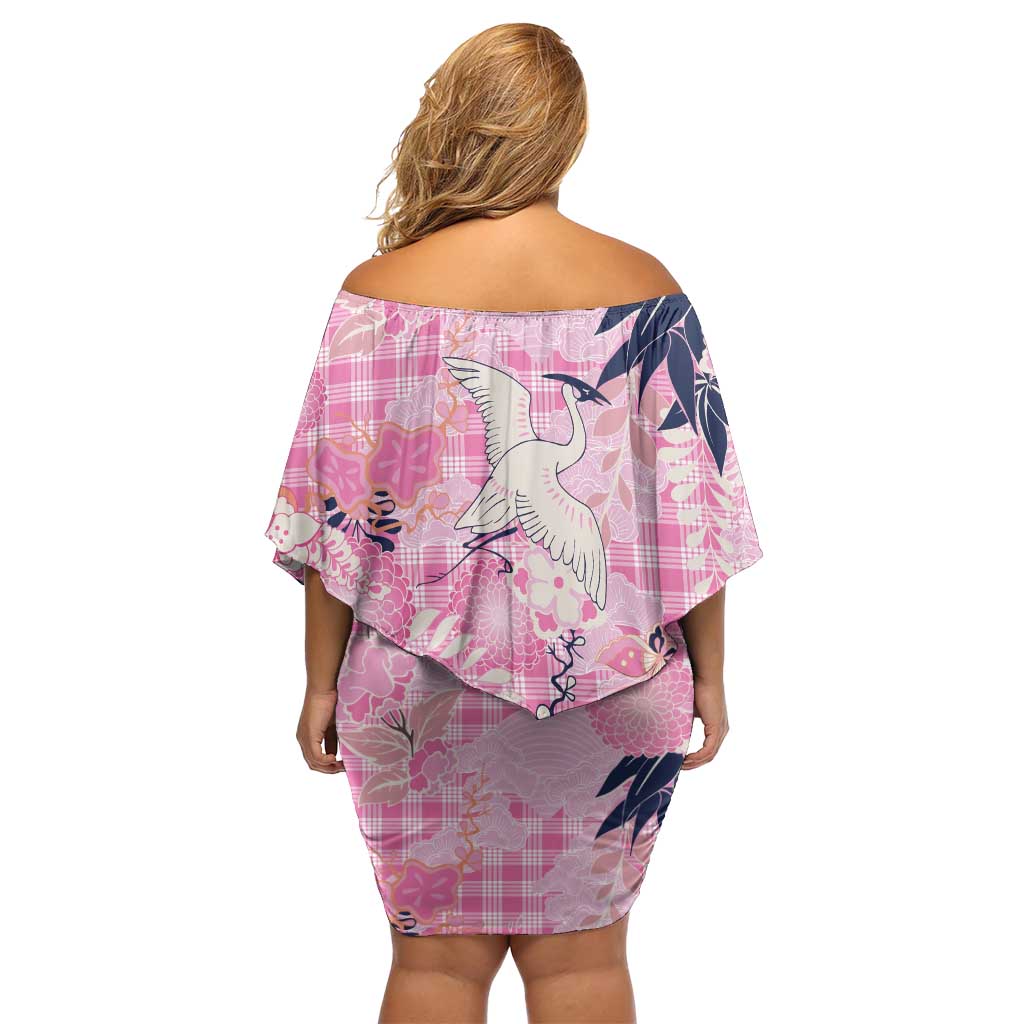 Pink Palaka Crane and Flowers Family Matching Off Shoulder Short Dress and Hawaiian Shirt Japan Heritage Spirit LT9 - Polynesian Pride