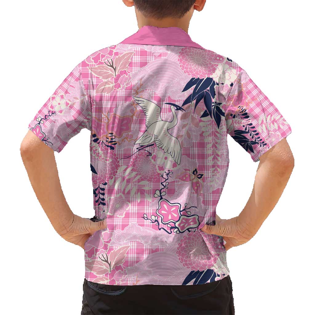 Pink Palaka Crane and Flowers Family Matching Puletasi and Hawaiian Shirt Japan Heritage Spirit LT9 - Polynesian Pride
