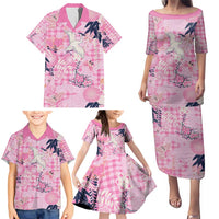 Pink Palaka Crane and Flowers Family Matching Puletasi and Hawaiian Shirt Japan Heritage Spirit LT9 - Polynesian Pride