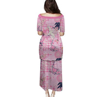 Pink Palaka Crane and Flowers Family Matching Puletasi and Hawaiian Shirt Japan Heritage Spirit LT9 - Polynesian Pride