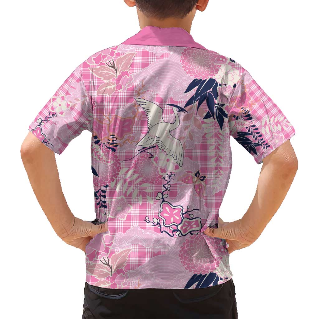 Pink Palaka Crane and Flowers Family Matching Short Sleeve Bodycon Dress and Hawaiian Shirt Japan Heritage Spirit LT9 - Polynesian Pride