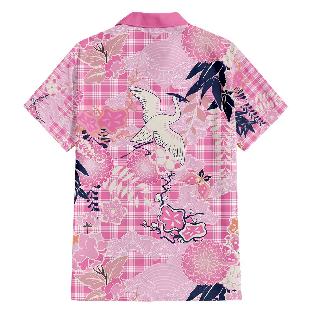 Pink Palaka Crane and Flowers Family Matching Short Sleeve Bodycon Dress and Hawaiian Shirt Japan Heritage Spirit LT9 - Polynesian Pride