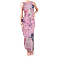 Pink Palaka Crane and Flowers Family Matching Tank Maxi Dress and Hawaiian Shirt Japan Heritage Spirit LT9 Mom's Dress Pink - Polynesian Pride