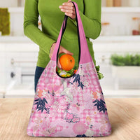 Pink Palaka Crane and Flowers Grocery Bag Japan Heritage Spirit - Polynesian Pride