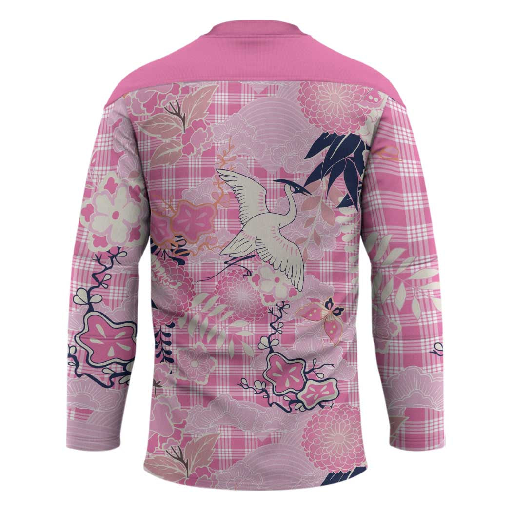 Pink Palaka Crane and Flowers Hockey Jersey Japan Heritage Spirit - Polynesian Pride