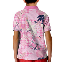 Pink Palaka Crane and Flowers Kid Polo Shirt Japan Heritage Spirit LT9 - Polynesian Pride