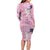 Pink Palaka Crane and Flowers Long Sleeve Bodycon Dress Japan Heritage Spirit - Polynesian Pride