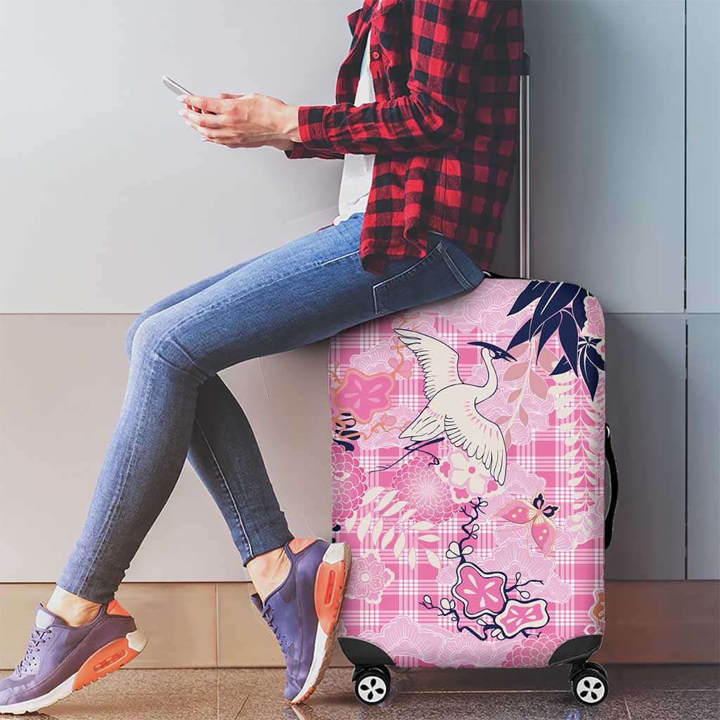 Pink Palaka Crane and Flowers Luggage Cover Japan Heritage Spirit LT9 - Polynesian Pride