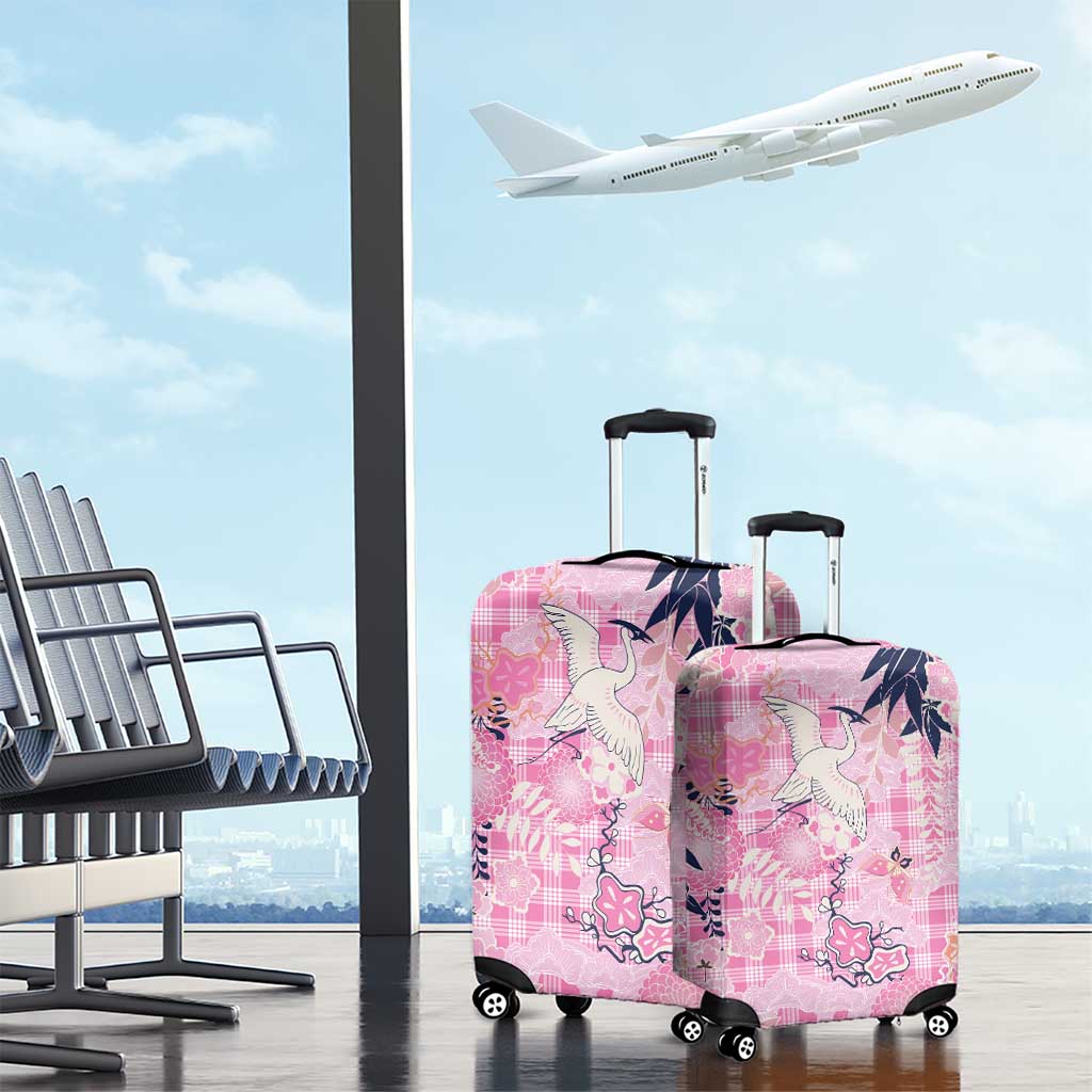 Pink Palaka Crane and Flowers Luggage Cover Japan Heritage Spirit LT9 - Polynesian Pride