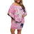 Pink Palaka Crane and Flowers Off Shoulder Short Dress Japan Heritage Spirit - Polynesian Pride