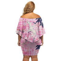 Pink Palaka Crane and Flowers Off Shoulder Short Dress Japan Heritage Spirit LT9 - Polynesian Pride