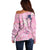 Pink Palaka Crane and Flowers Off Shoulder Sweater Japan Heritage Spirit - Polynesian Pride