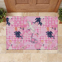 Pink Palaka Crane and Flowers Rubber Doormat Japan Heritage Spirit LT9 Pink - Polynesian Pride