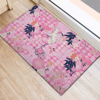 Pink Palaka Crane and Flowers Rubber Doormat Japan Heritage Spirit LT9 - Polynesian Pride