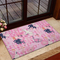 Pink Palaka Crane and Flowers Rubber Doormat Japan Heritage Spirit LT9 - Polynesian Pride