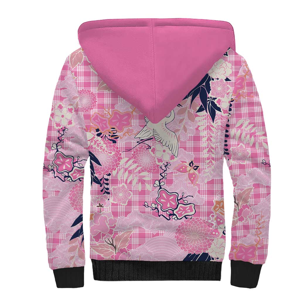 Pink Palaka Crane and Flowers Sherpa Hoodie Japan Heritage Spirit LT9 - Polynesian Pride