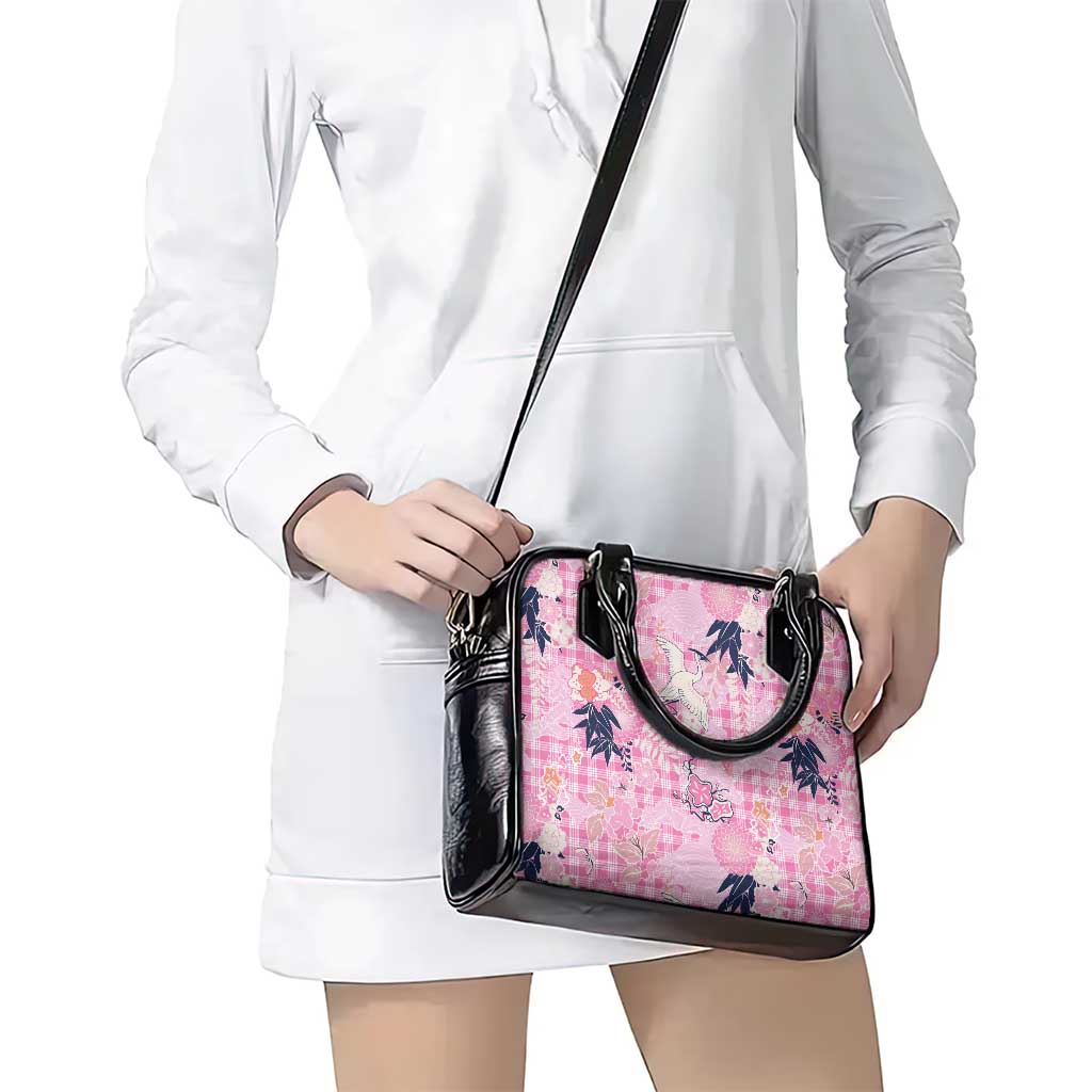 Pink Palaka Crane and Flowers Shoulder Handbag Japan Heritage Spirit - Polynesian Pride