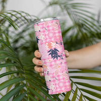 Pink Palaka Crane and Flowers Skinny Tumbler Japan Heritage Spirit LT9 - Polynesian Pride