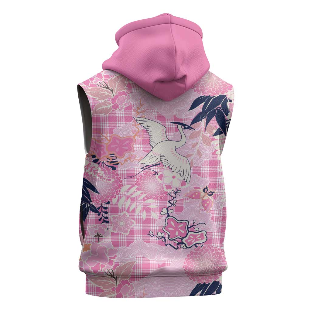Pink Palaka Crane and Flowers Sleeveless Zip Hoodie Japan Heritage Spirit LT9 - Polynesian Pride