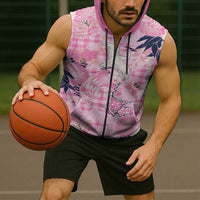 Pink Palaka Crane and Flowers Sleeveless Zip Hoodie Japan Heritage Spirit LT9 - Polynesian Pride