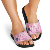 Pink Palaka Crane and Flowers Slide Sandals Japan Heritage Spirit - Polynesian Pride