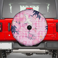 Pink Palaka Crane and Flowers Spare Tire Cover Japan Heritage Spirit LT9 - Polynesian Pride