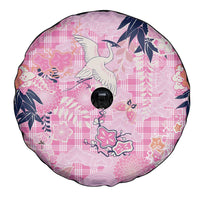 Pink Palaka Crane and Flowers Spare Tire Cover Japan Heritage Spirit LT9 - Polynesian Pride