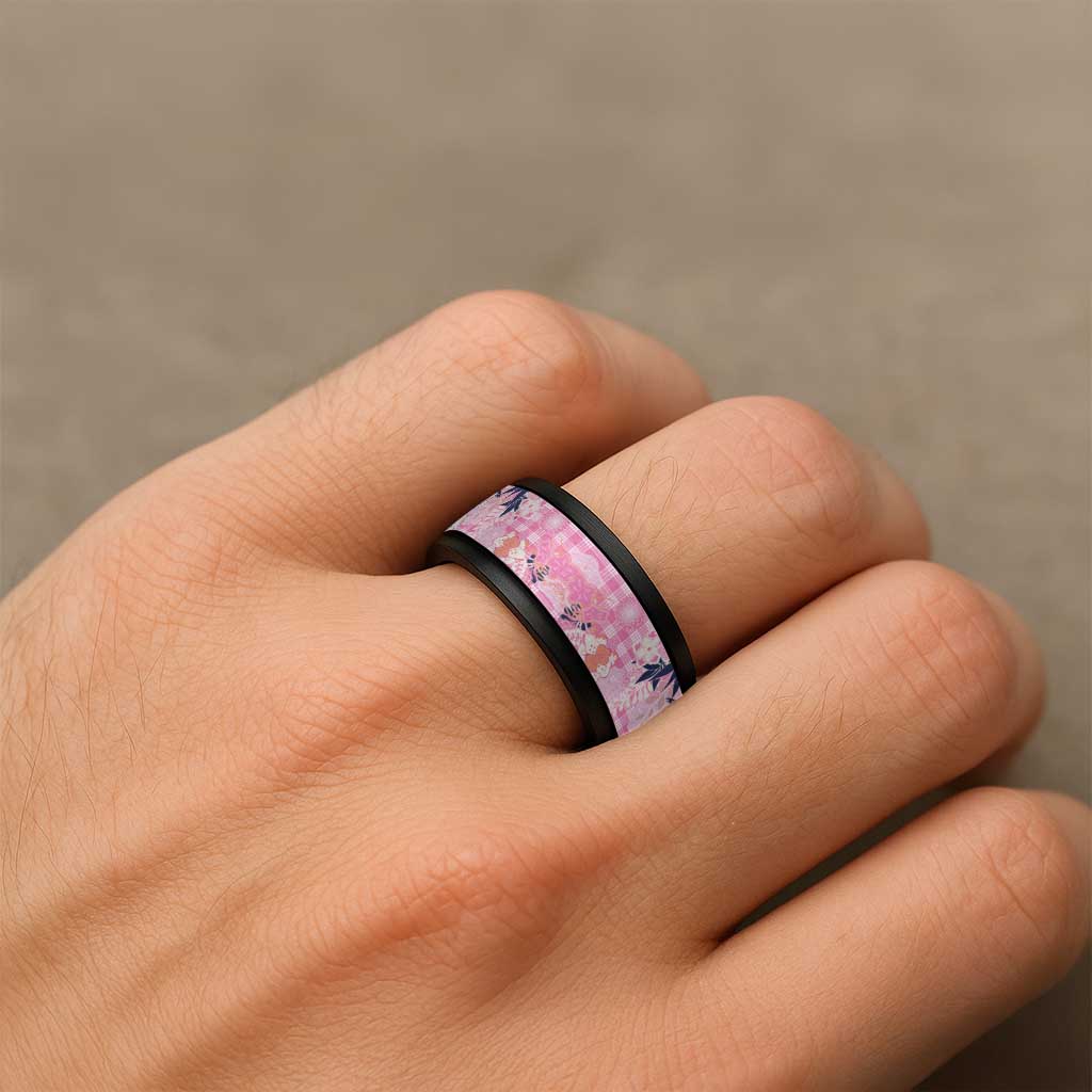 Pink Palaka Crane and Flowers Spinner Ring Japan Heritage Spirit LT9 - Polynesian Pride