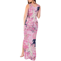 Pink Palaka Crane and Flowers Tank Maxi Dress Japan Heritage Spirit LT9 - Polynesian Pride