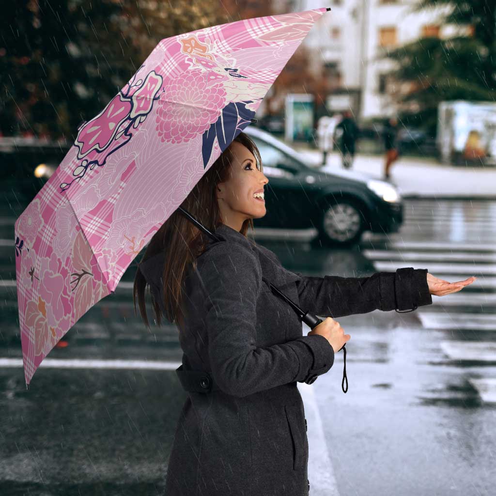 Pink Palaka Crane and Flowers Umbrella Japan Heritage Spirit - Polynesian Pride