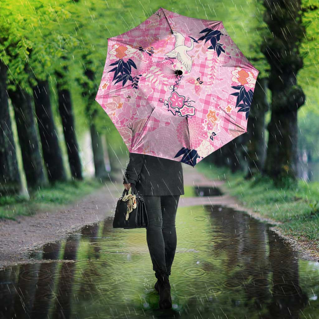 Pink Palaka Crane and Flowers Umbrella Japan Heritage Spirit - Polynesian Pride