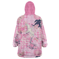 Pink Palaka Crane and Flowers Wearable Blanket Hoodie Japan Heritage Spirit LT9 - Polynesian Pride