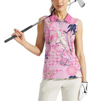 Pink Palaka Crane and Flowers Women Sleeveless Polo Shirt Japan Heritage Spirit LT9 - Polynesian Pride