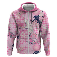 Pink Palaka Crane and Flowers Zip Hoodie Japan Heritage Spirit LT9 Zip Hoodie Pink - Polynesian Pride