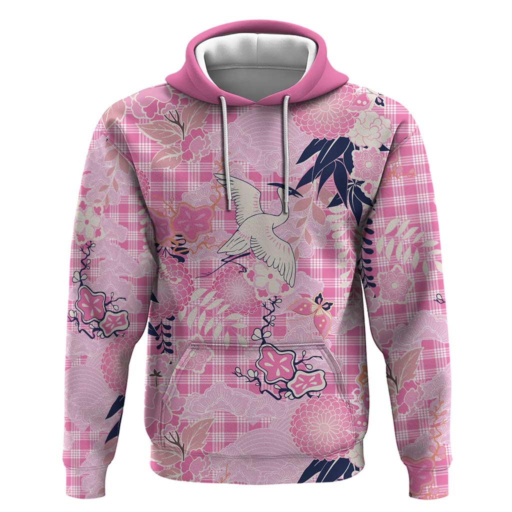 Pink Palaka Crane and Flowers Zip Hoodie Japan Heritage Spirit LT9 Pullover Hoodie Pink - Polynesian Pride