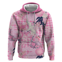 Pink Palaka Crane and Flowers Zip Hoodie Japan Heritage Spirit LT9 Pullover Hoodie Pink - Polynesian Pride