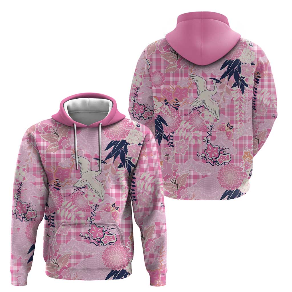 Pink Palaka Crane and Flowers Zip Hoodie Japan Heritage Spirit LT9 - Polynesian Pride