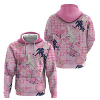 Pink Palaka Crane and Flowers Zip Hoodie Japan Heritage Spirit LT9 - Polynesian Pride