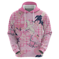 Pink Palaka Crane and Flowers Zip Hoodie Japan Heritage Spirit LT9 - Polynesian Pride