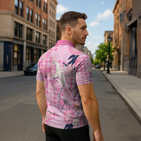 Pink Palaka Crane and Flowers Zipper Polo Shirt Japan Heritage Spirit LT9 - Polynesian Pride