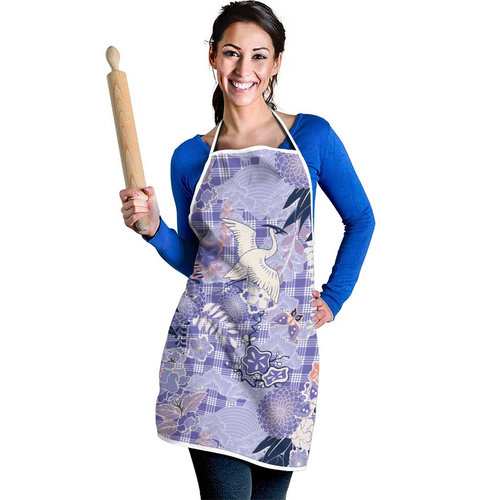 Purple Palaka Crane and Flowers Apron Japan Heritage Spirit - Polynesian Pride