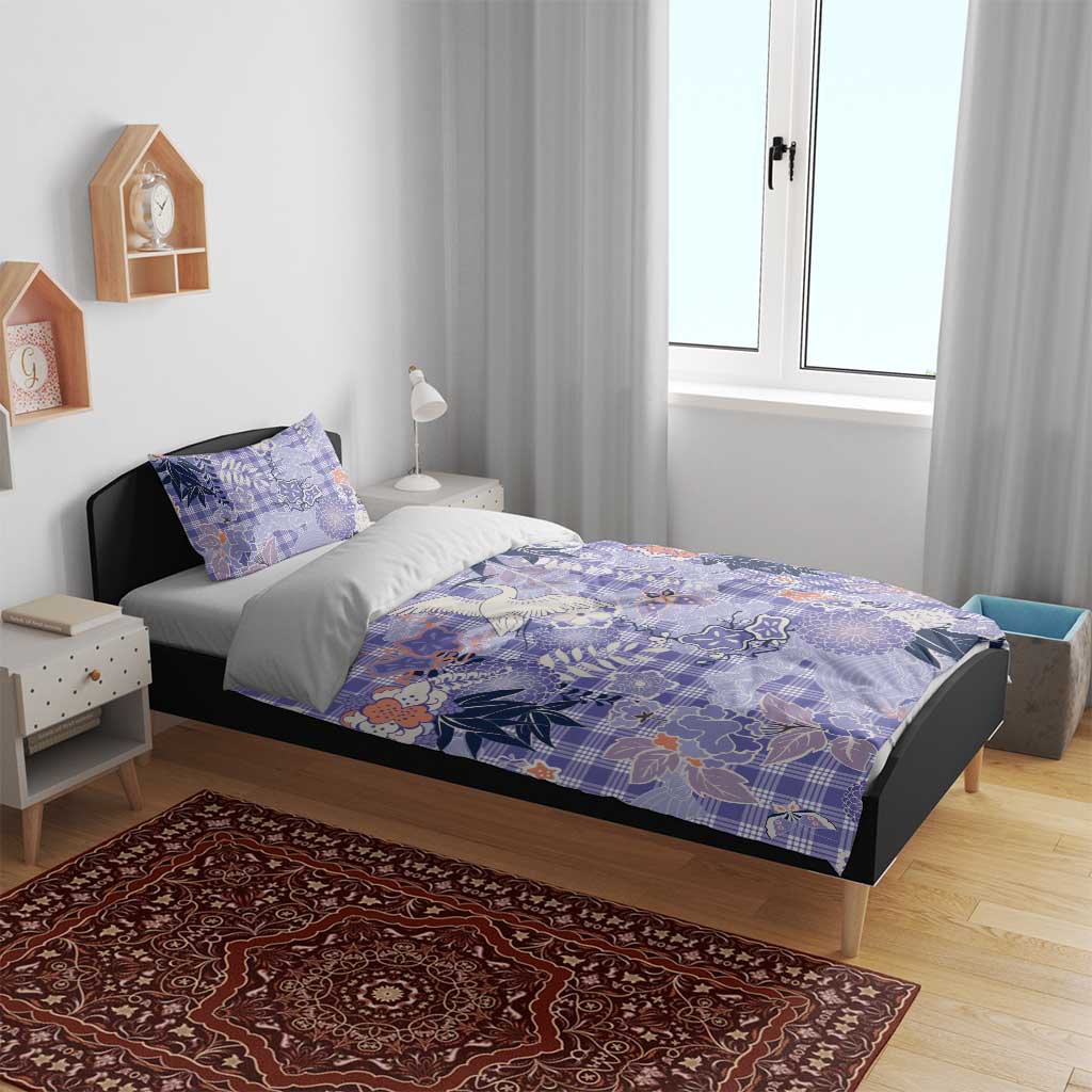 Purple Palaka Crane and Flowers Bedding Set Japan Heritage Spirit - Polynesian Pride
